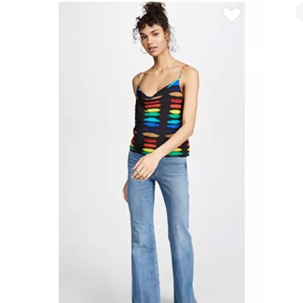 Alice + Olivia Harmon Silk Rainbow Stripe Tank Top Cowl Neck - Picture 15 of 16